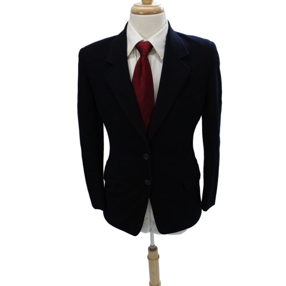 Burberry Womens Basic Jacket Blue Virgin Wool Button Long Sleeve Size 42